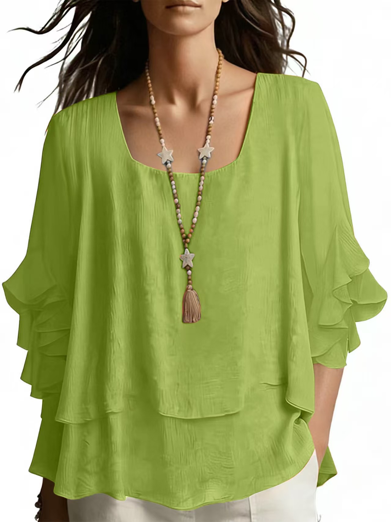 Women's Round Neck Flared Sleeve Loose Casual Top