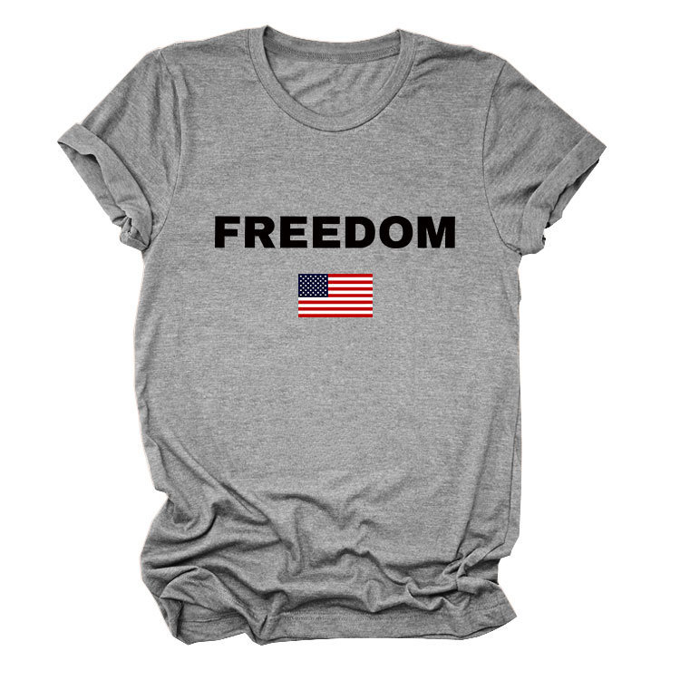 FREEDOM Letter American Flag Print Women's Short Sleeve Top