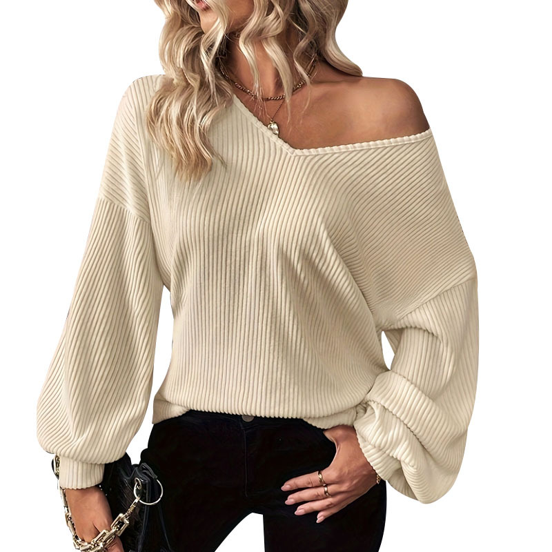 V-Neck Long-Sleeve Knit Top Casual Elegant Comfortable