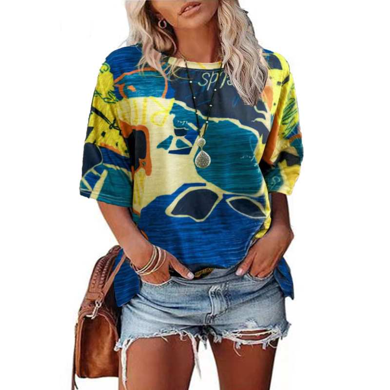Women's Summer Round Neck Printed Loose Short Sleeve T-Shirt