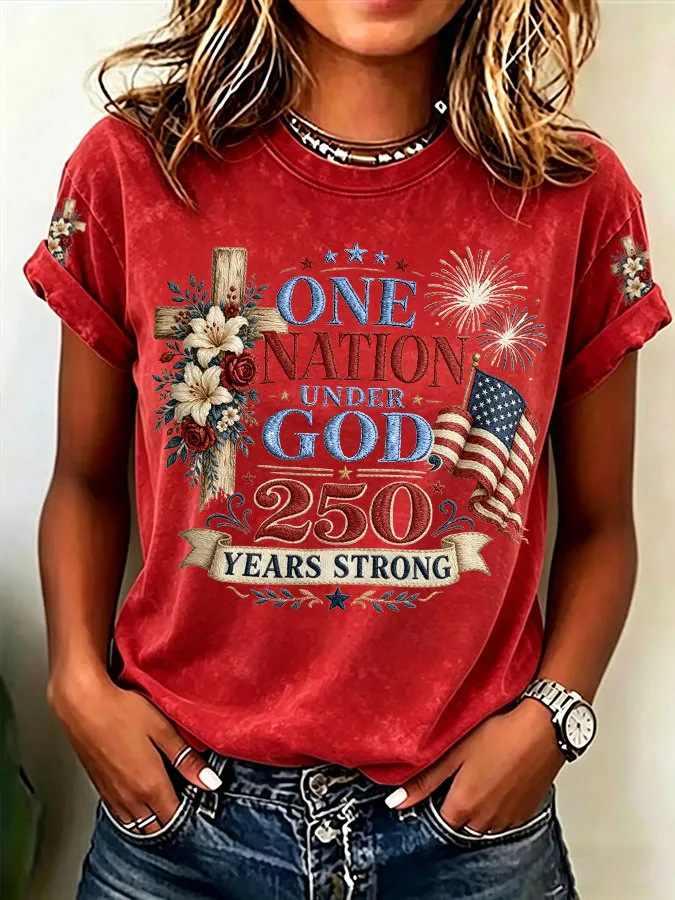 Women's Summer American 250th Anniversary Flag Print T-Shirt