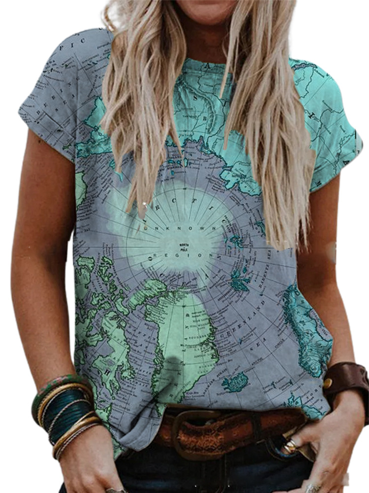 Women's Short Sleeve Digital Print T-Shirt Loose Fit