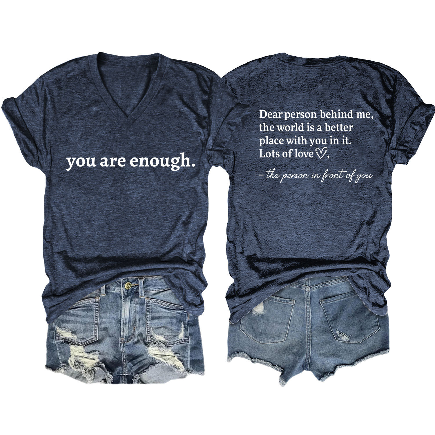 Women's Summer Heart Letter Print V-Neck Short Sleeve T-Shirt