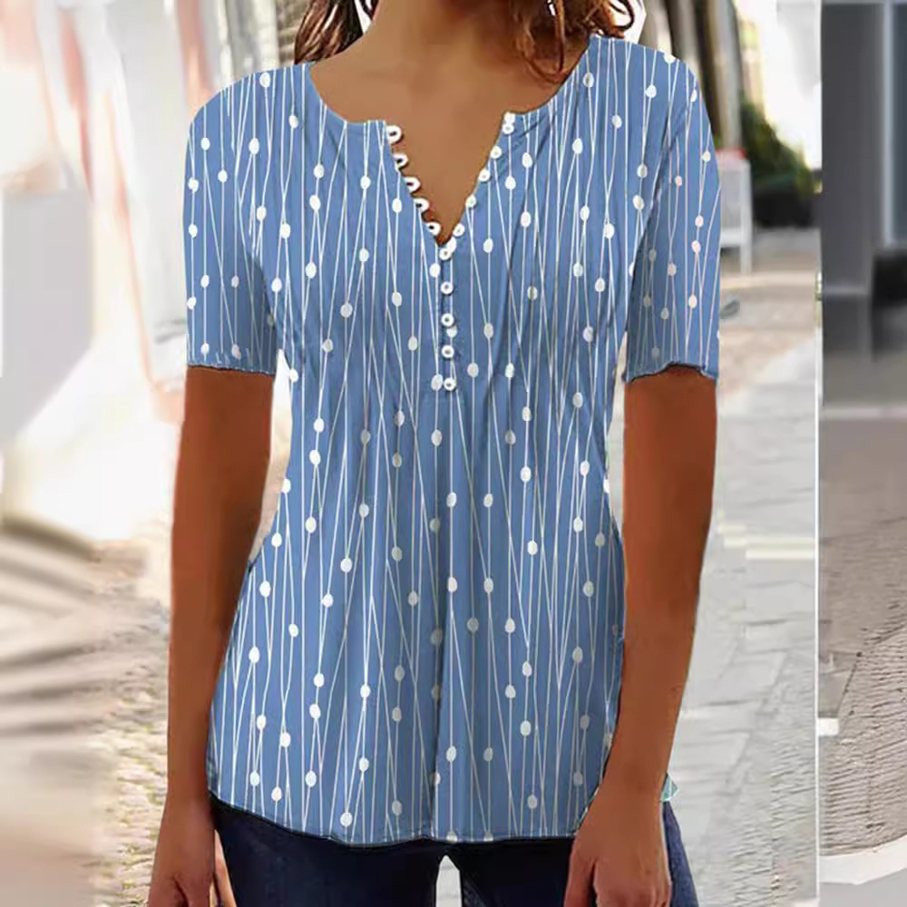 V-Neck Polka Dot Short Sleeve Blouse