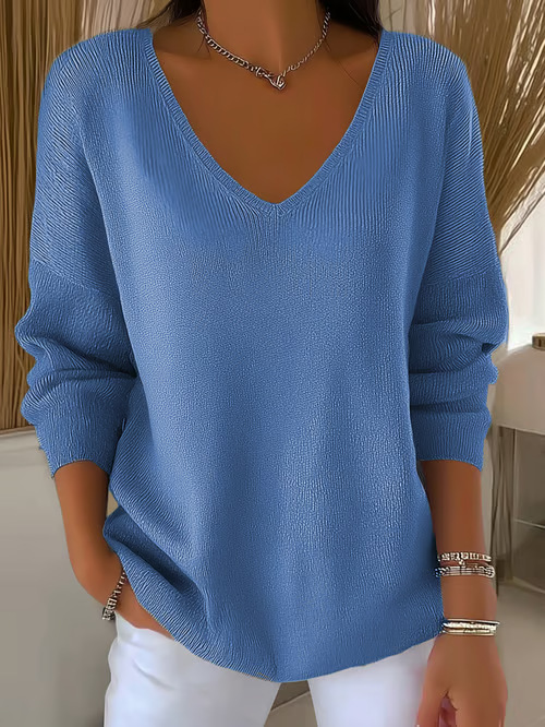 Women's Minimalist Solid V-Neck Long-Sleeve T-Shirt