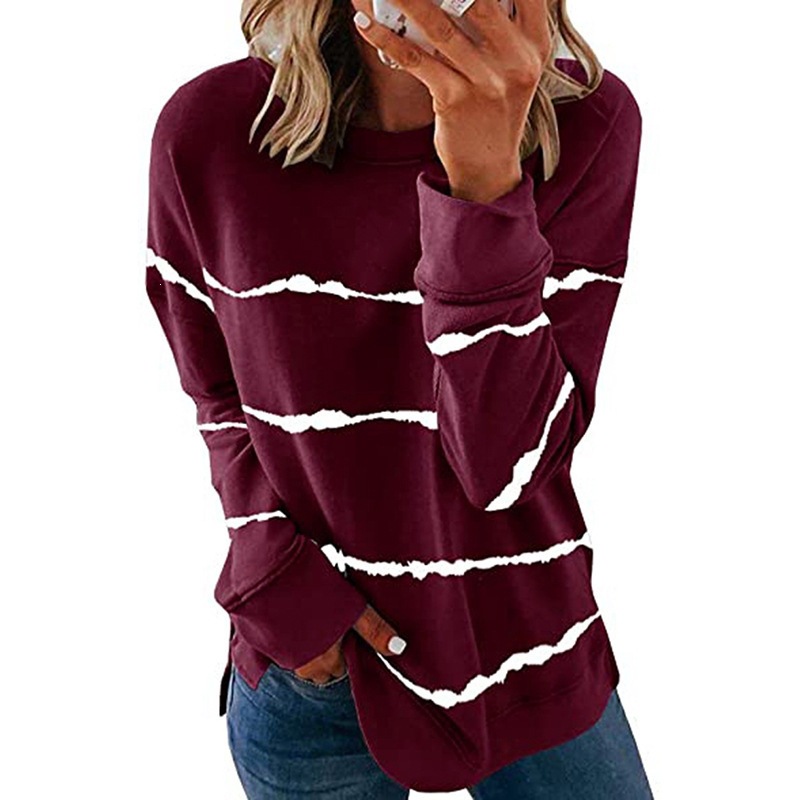 Women's Loose Striped Print Long Sleeve Cotton Sweatshirt