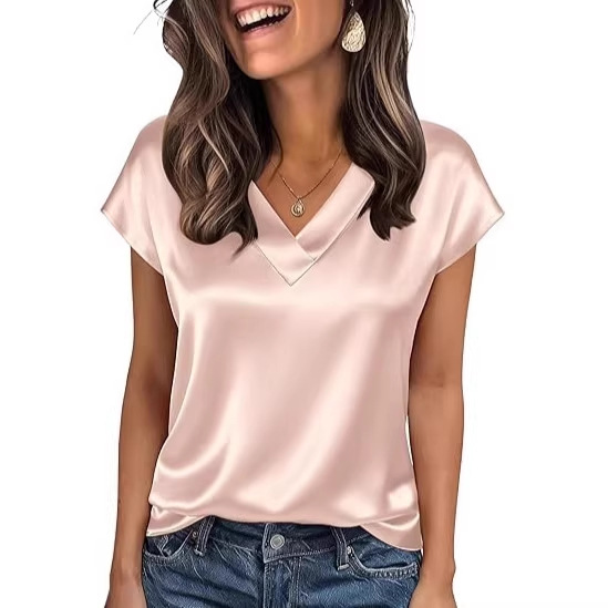 Women's Satin V-Neck Long-Sleeve Top