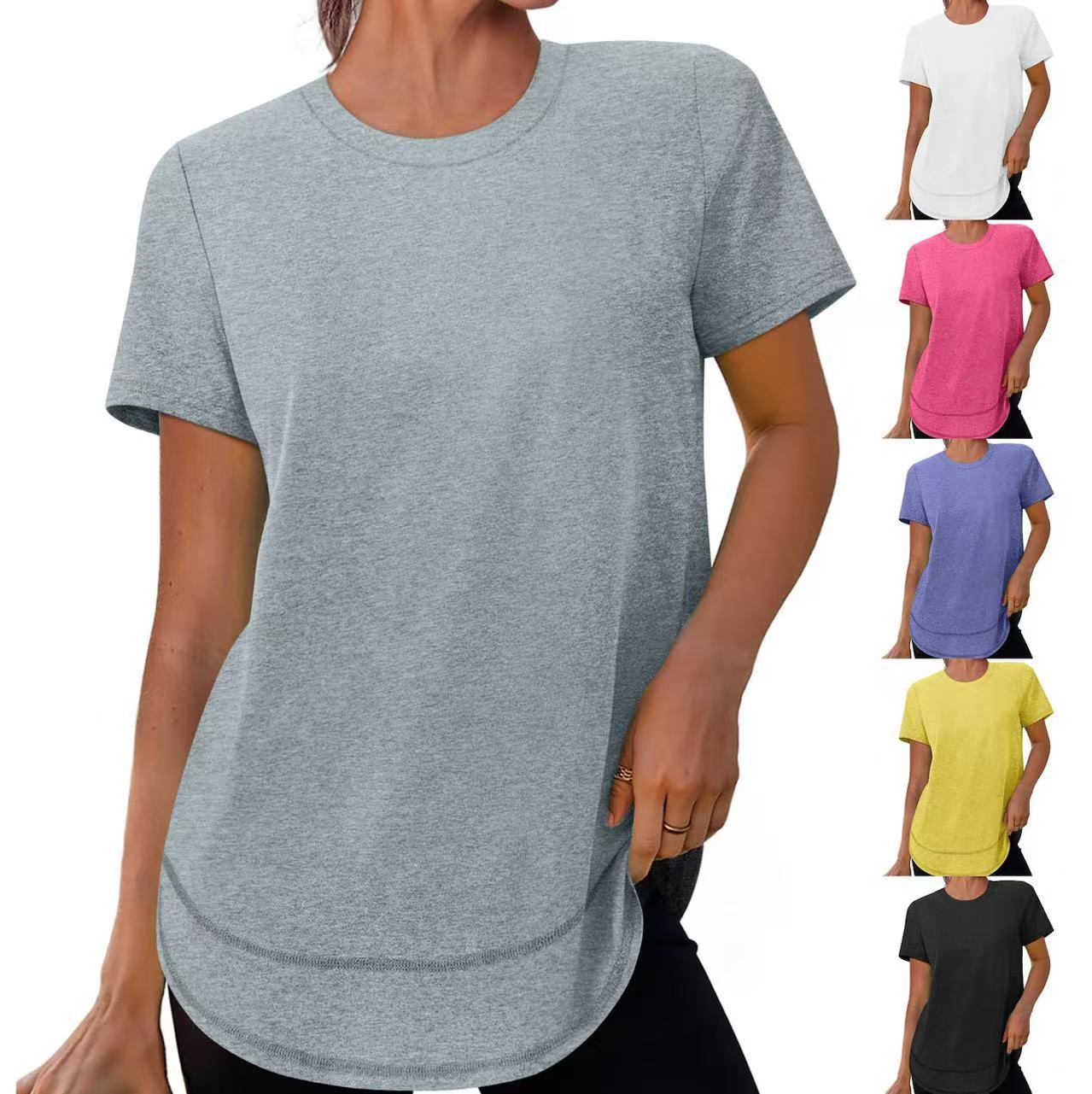 Women's Casual Loose Short Sleeve Solid Crewneck Pullover T-Shirt