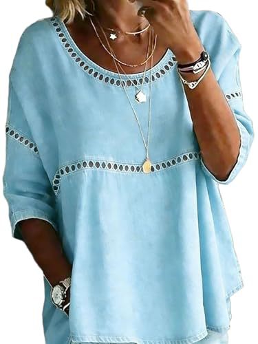 Plaid & Solid Print Mid-Sleeve Casual Women's Top