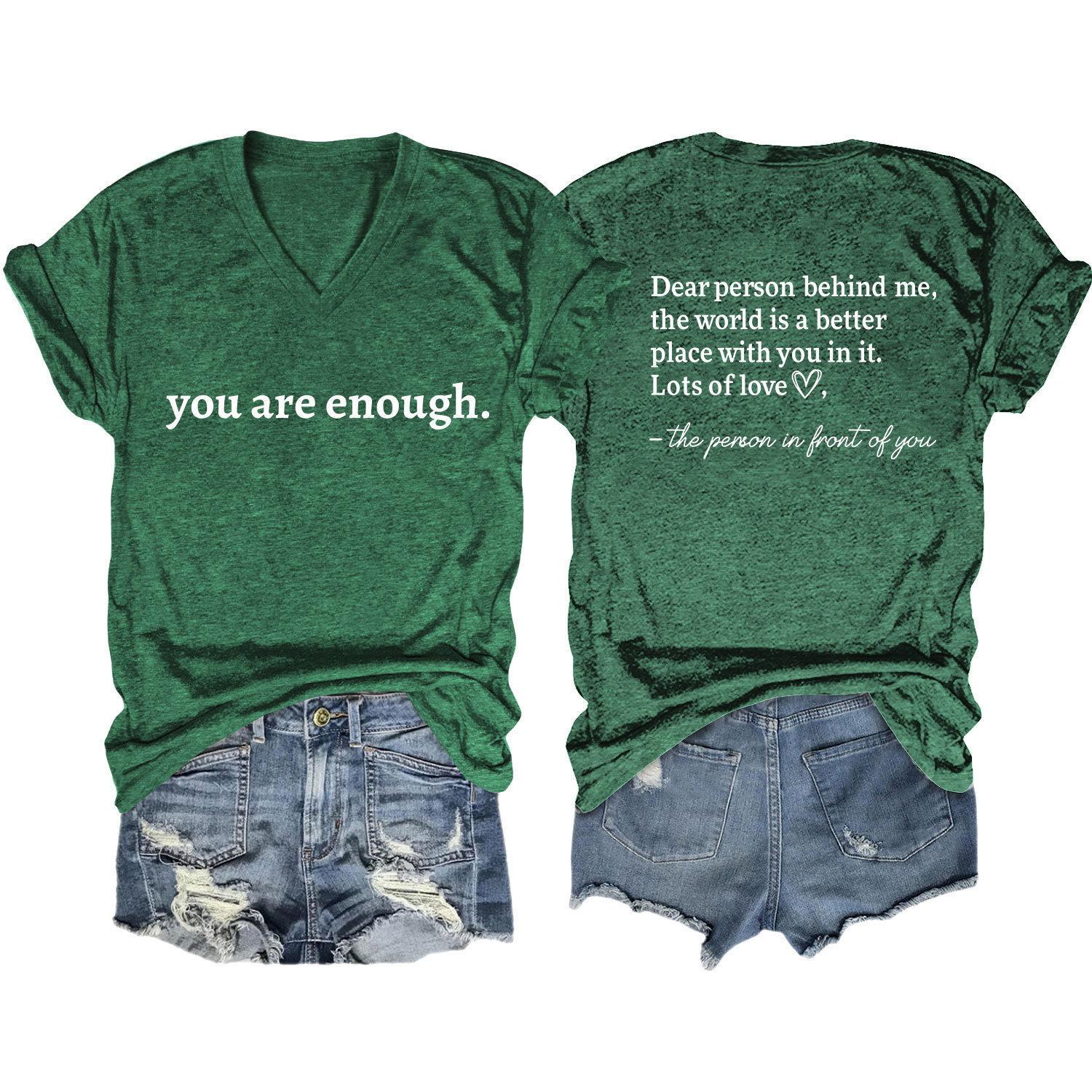 Women's Summer Heart Letter Print V-Neck Short Sleeve T-Shirt