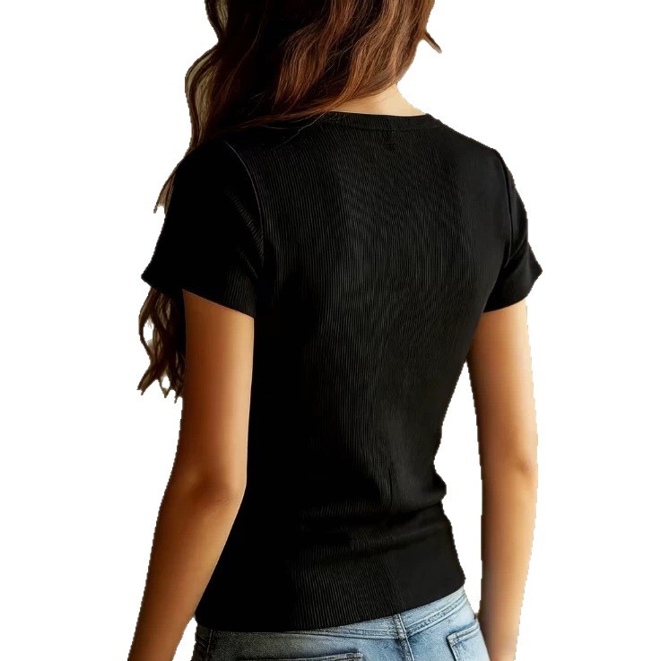 Women's Sheer Mesh V-Neck Slim Short Sleeve Knit Top