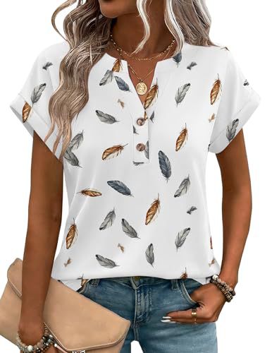 Women's Heart Floral Print V-Neck Short Sleeve T-Shirt
