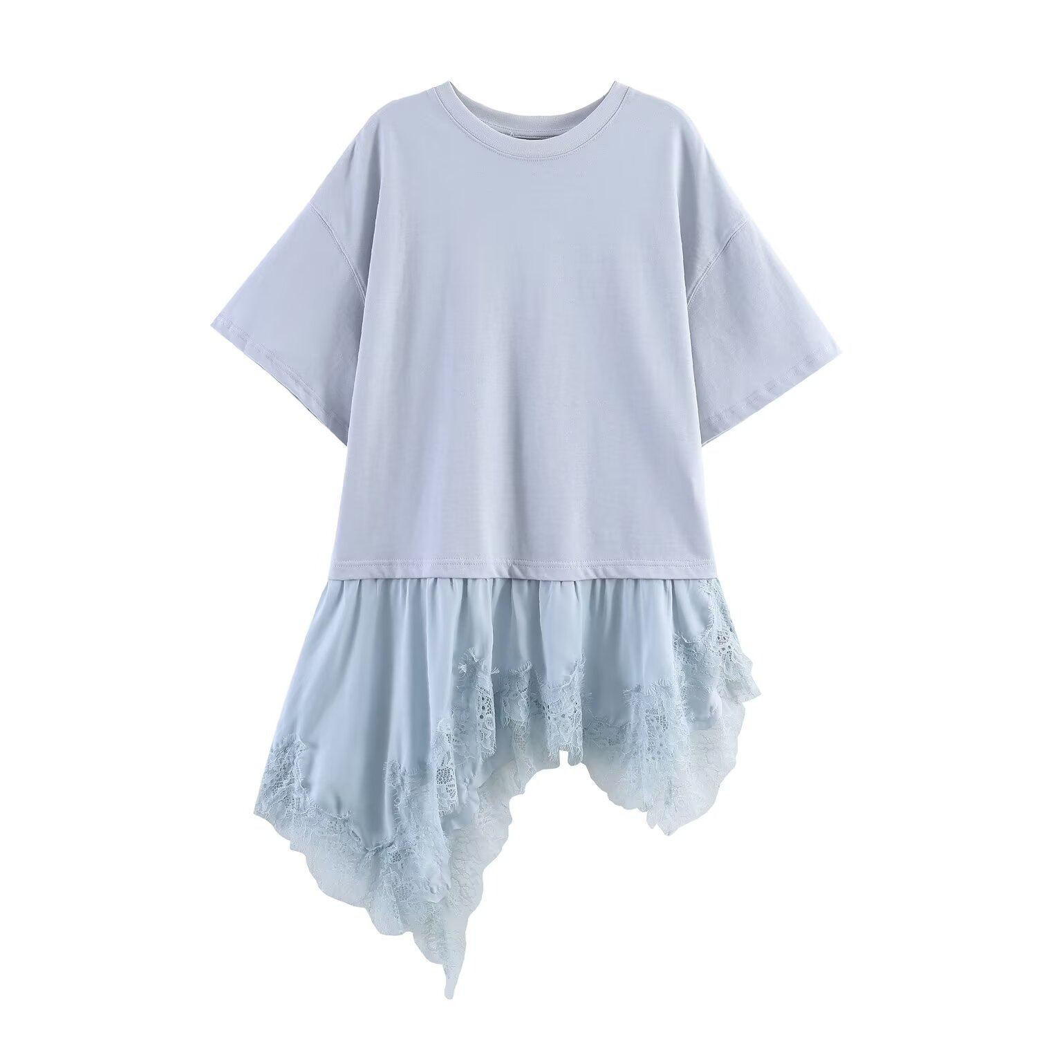Women's Asymmetrical Lace Spliced Short-Sleeve T-Shirt