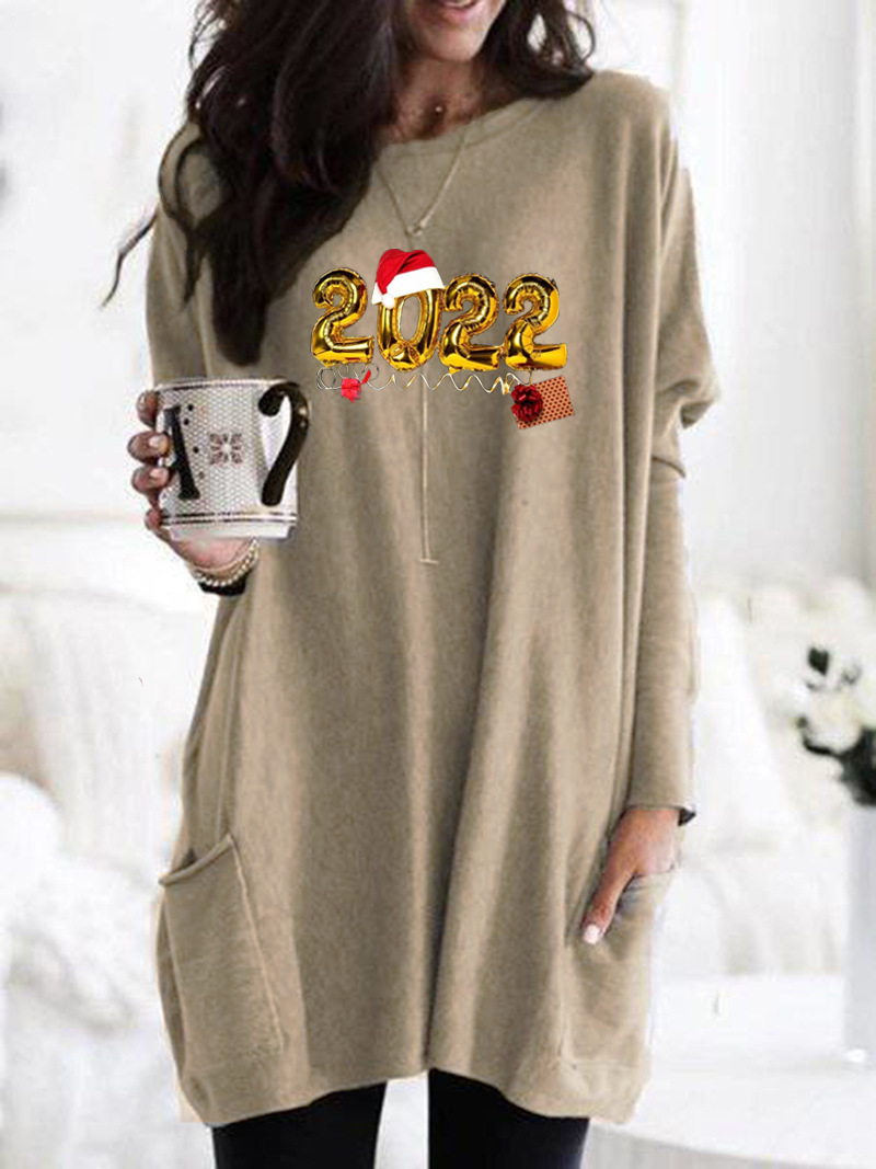 Women's Casual Long Sleeve Crewneck Pink Print Loose Pullover T-Shirt