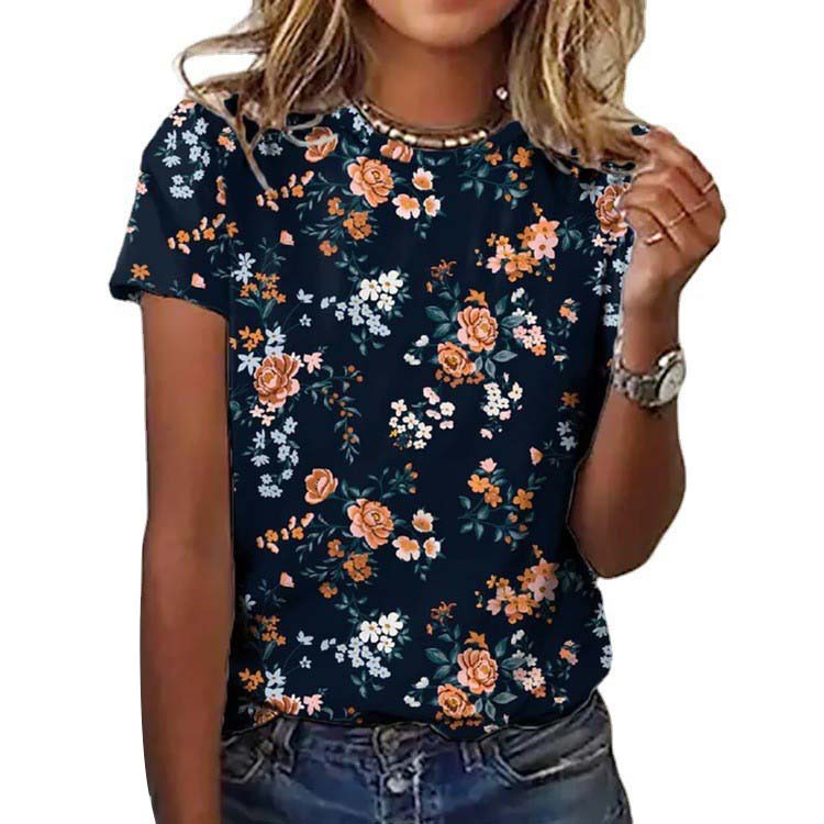 Women's Casual Round Neck Short Sleeve Digital Print T-Shirt