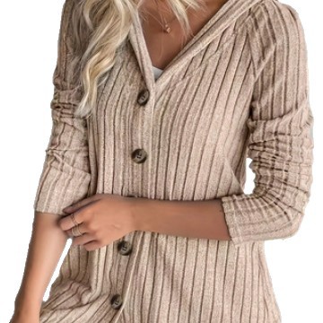 Button Waist Long Sleeve Hooded Top