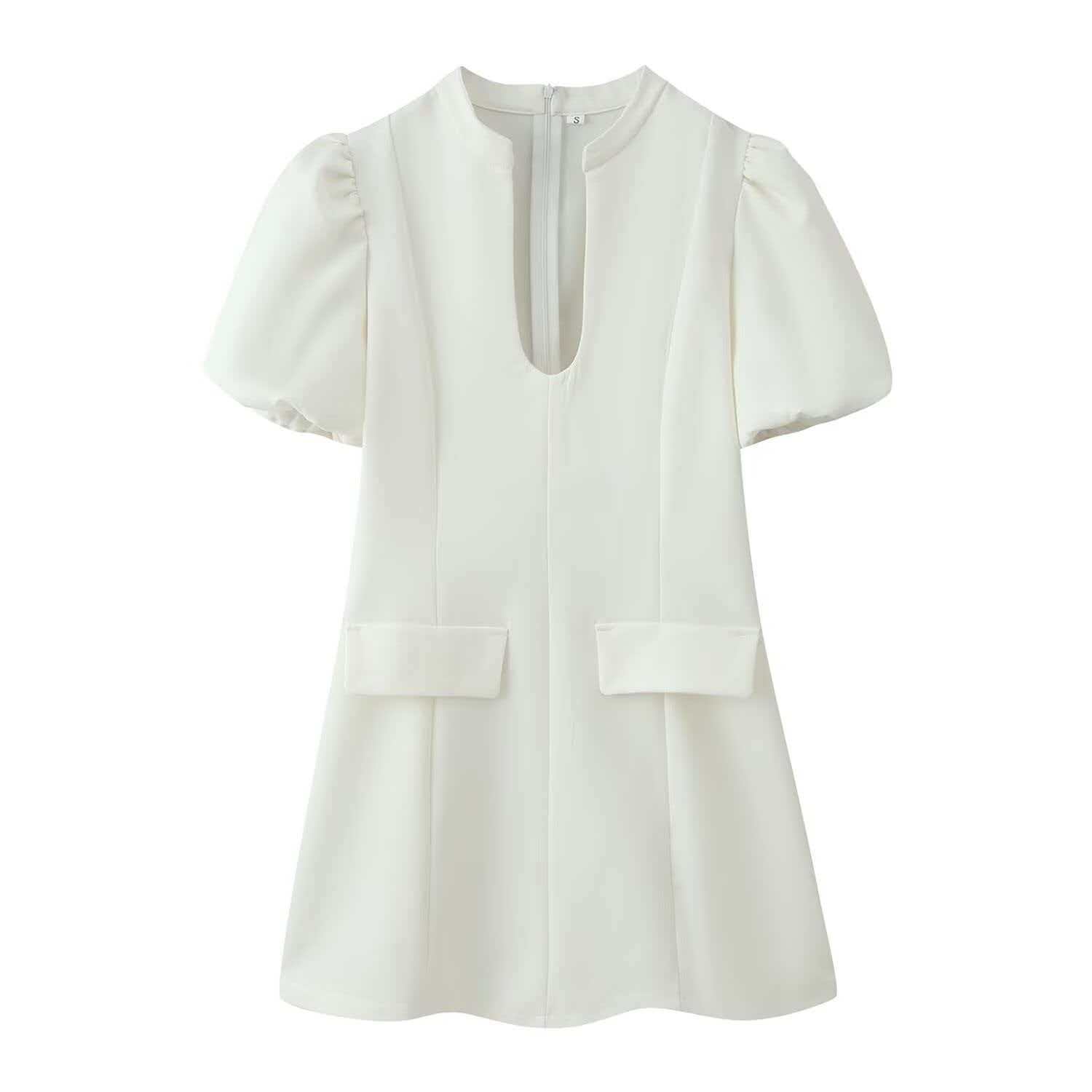 Women's Summer Round Neck Puff Sleeve Short Dress