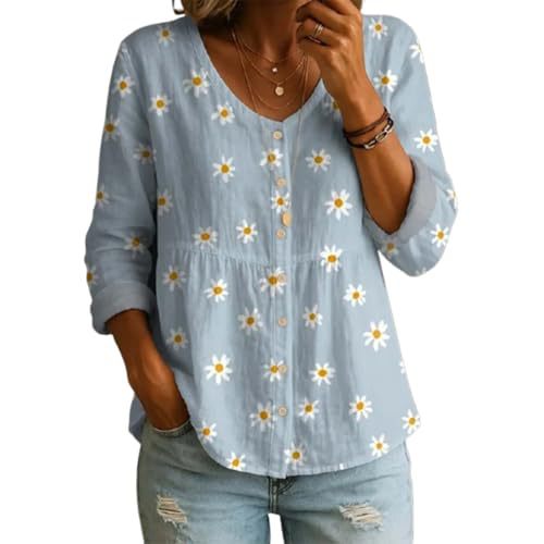 Floral Print V-Neck Long Sleeve T-Shirt