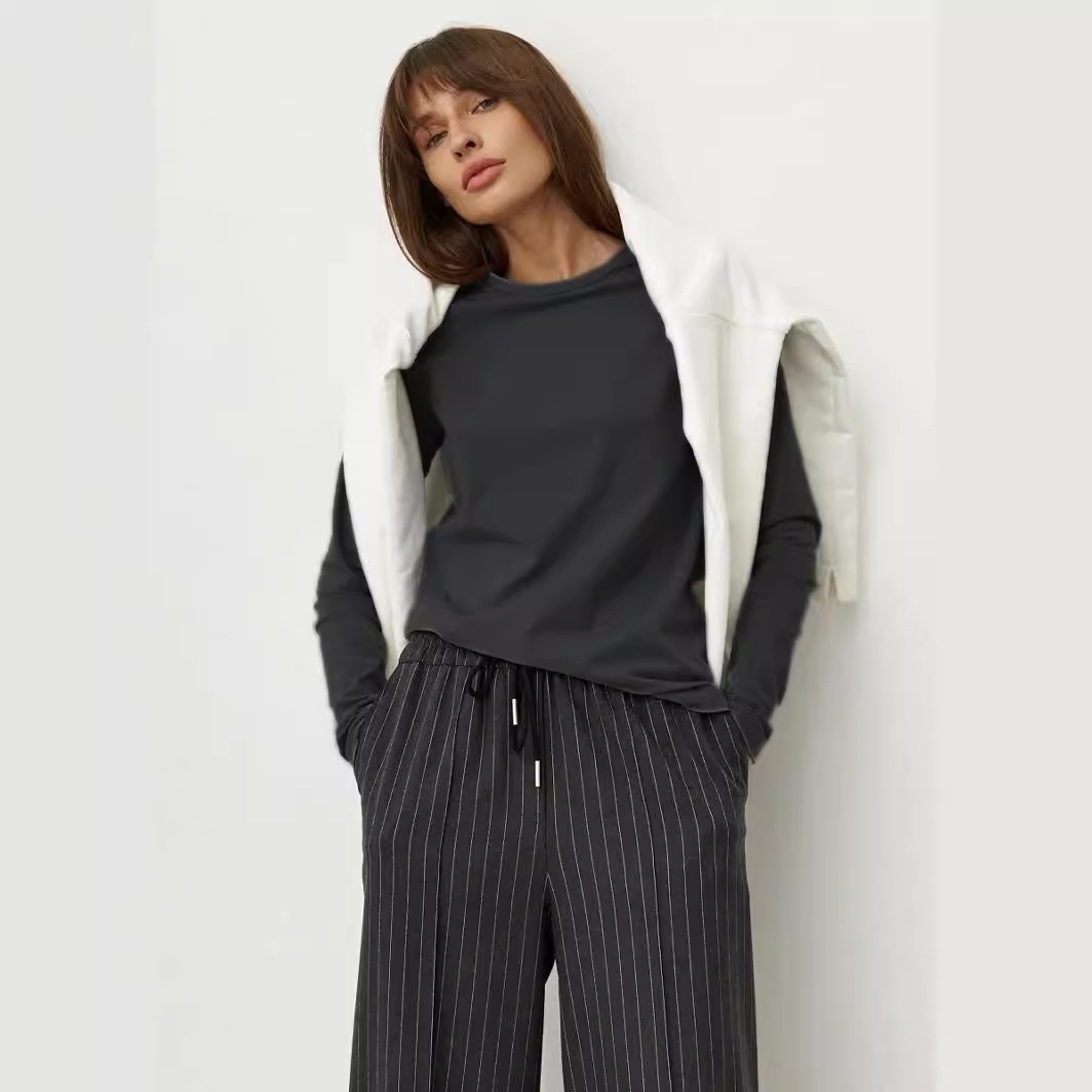 Women's Pure Cotton Long-Sleeve Crewneck T-Shirt Casual