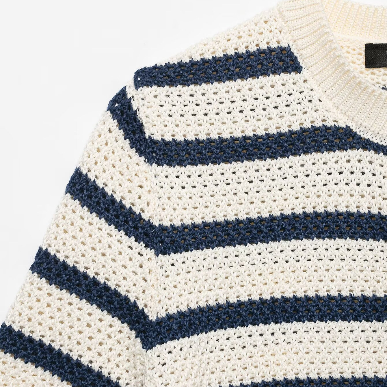 Striped Button-Front Crewneck Knit Sweater