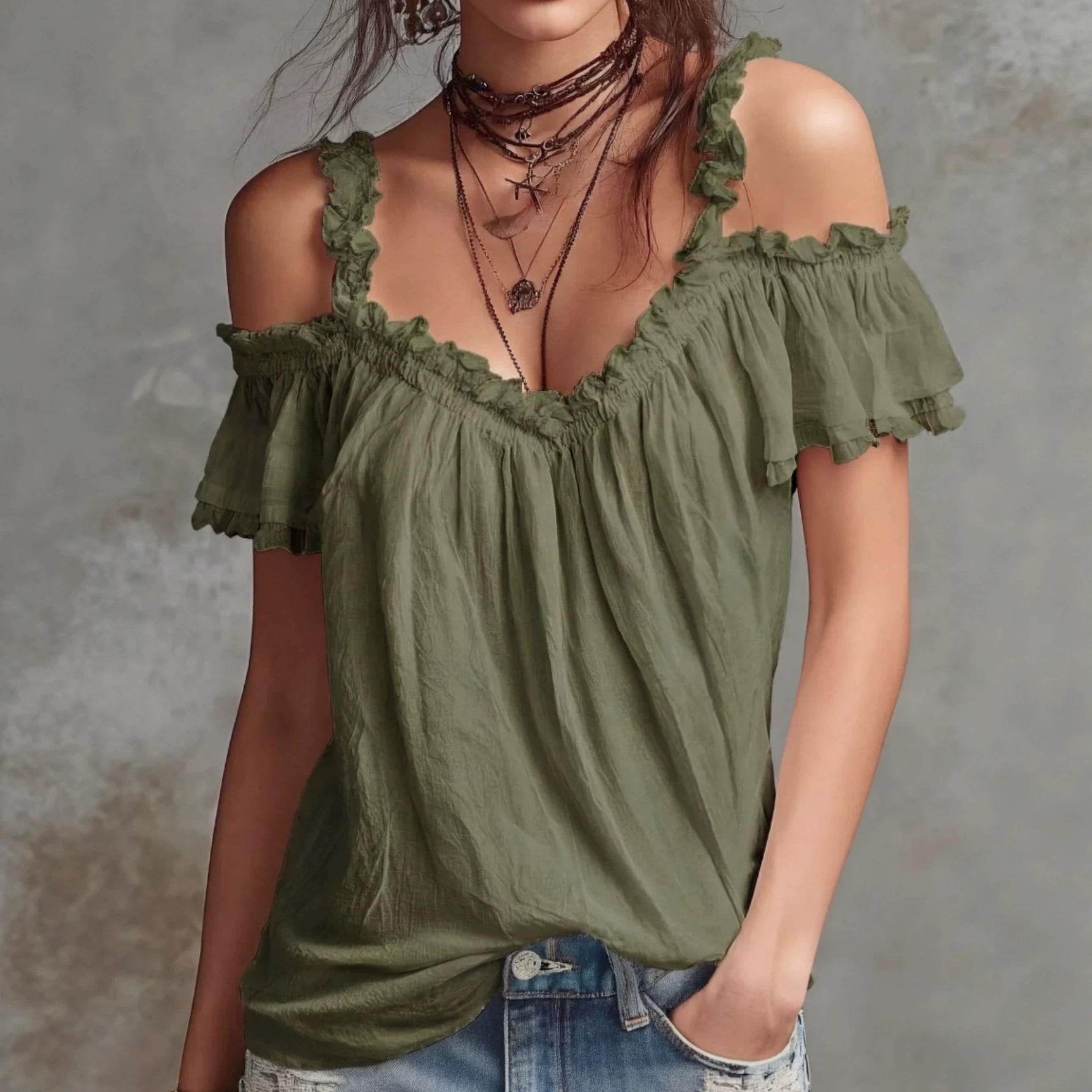 V-Neck Cold-Shoulder Cami Top