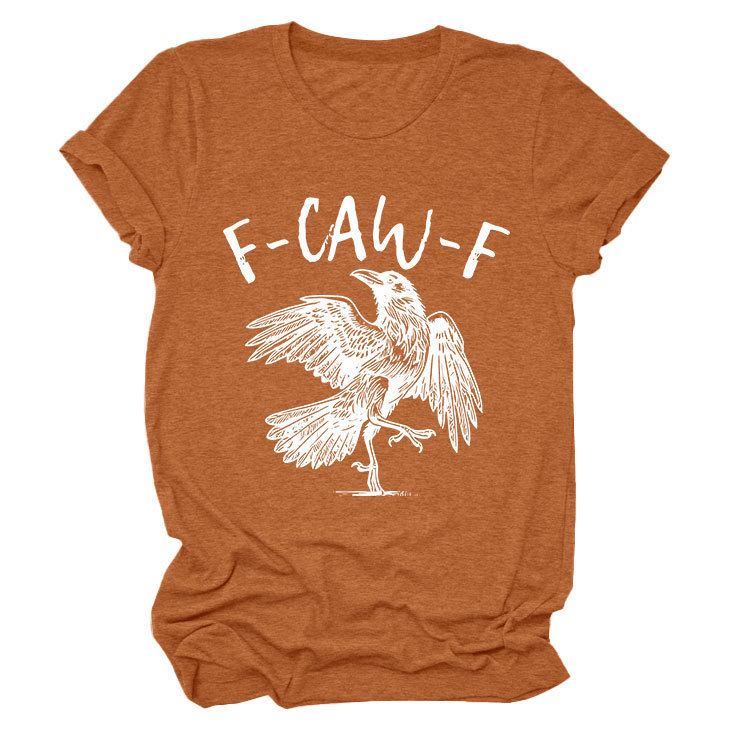 Bird & Crow Print Crewneck Short Sleeve Top
