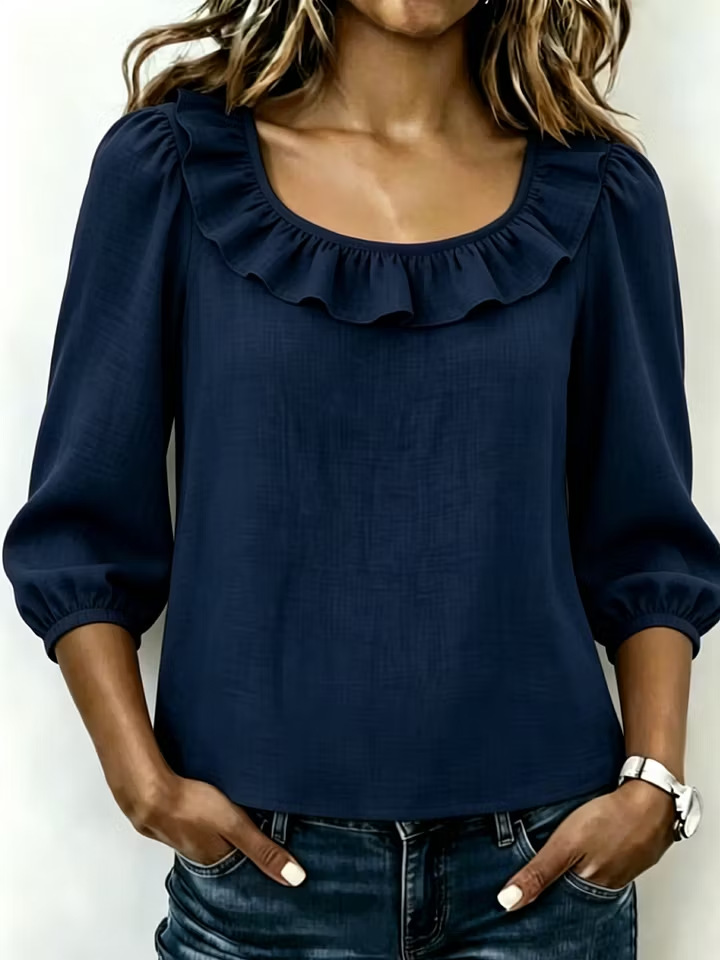 Women's Square Neck Ruffle Top with Puff Sleeves
