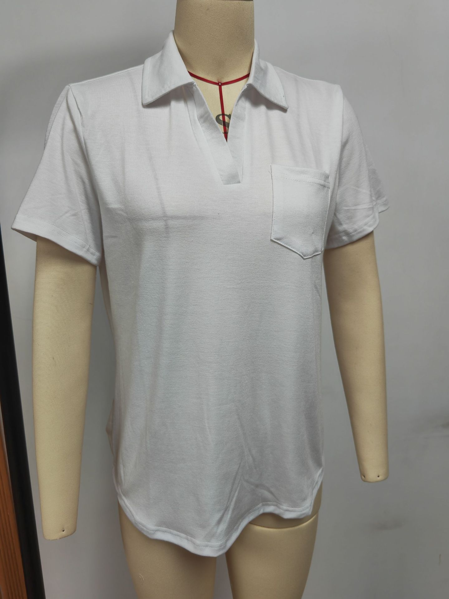 Women's Long Sleeve Solid Color Collared Loose Pocket T-Shirt