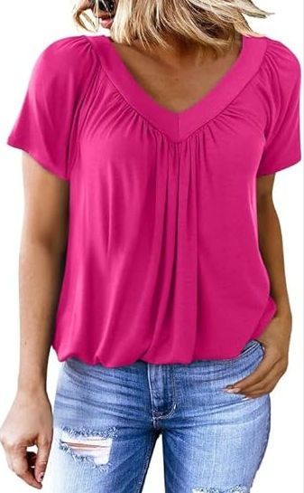 V-Neck Raglan Sleeve Ruched Casual T-Shirt