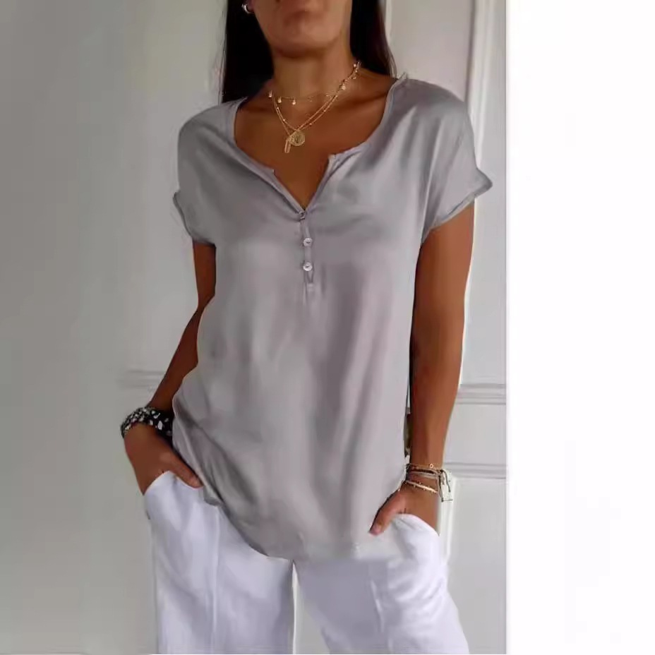 Women's Loose Casual Short Sleeve V-Neck Houndstooth Top