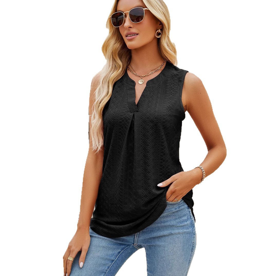 Women's Solid V-Neck Sleeveless Fitted Tank Top