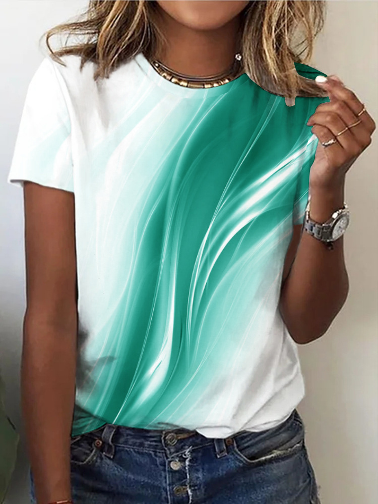Women's Casual Crewneck Short Sleeve Digital Print T-Shirt
