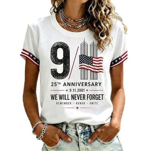 Women's Summer 911 Twin Towers 3D Print Short Sleeve T-Shirt