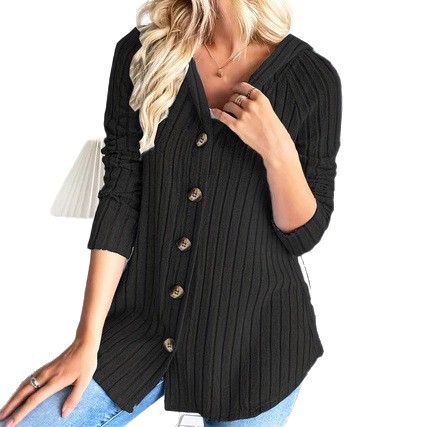 Button Waist Long Sleeve Hooded Top