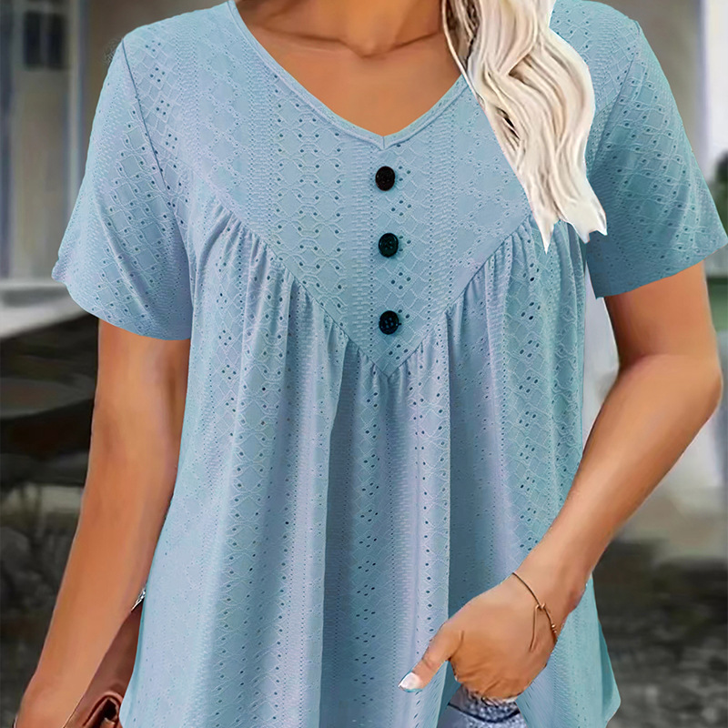 Button-Design Short Fringe T-Shirt Casual Loose Fit