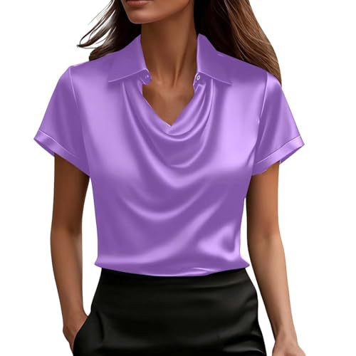 Women's Draped Neck Short Sleeve Solid Color Top