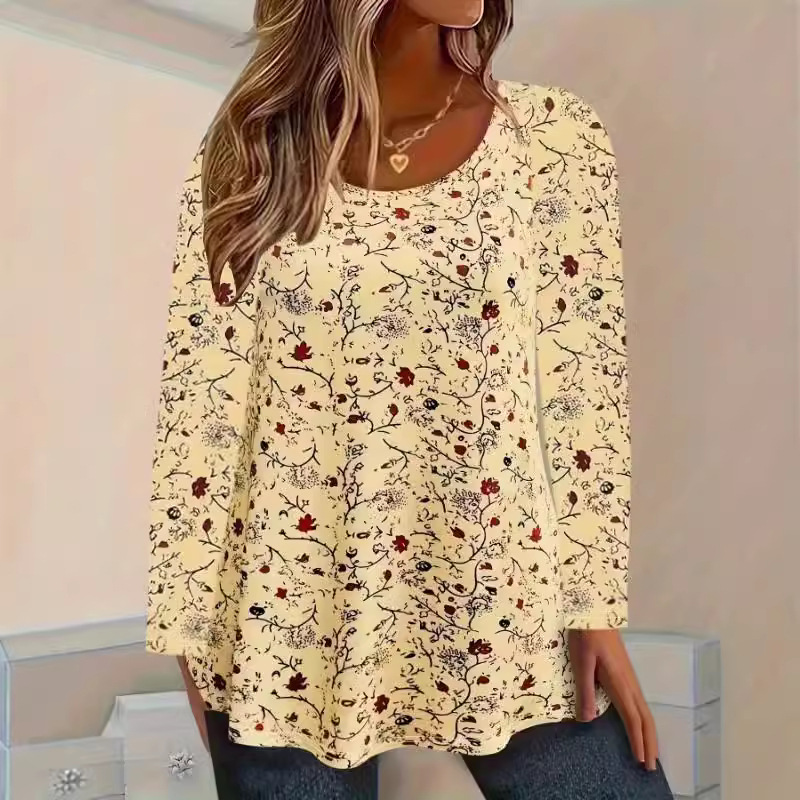 Women's Floral Print Long Sleeve Crewneck T-Shirt