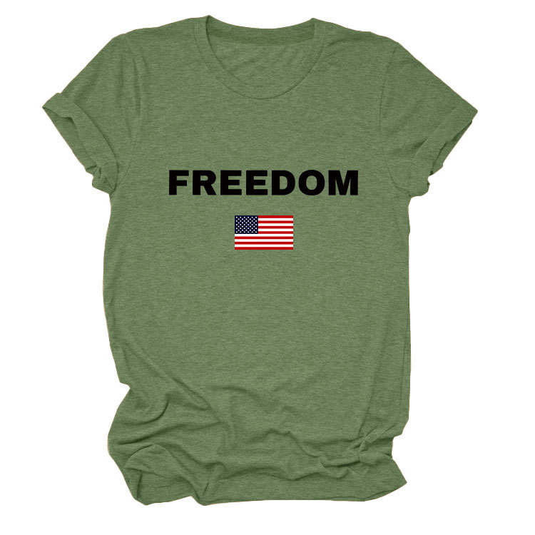 FREEDOM Letter American Flag Print Women's Short Sleeve Top