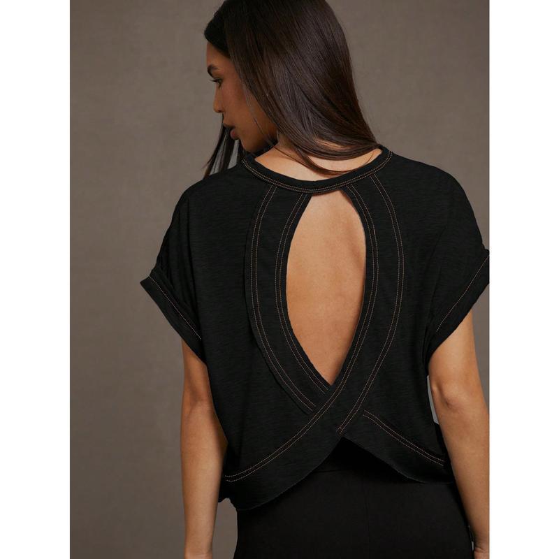 Women's Loose Open-Back Short-Sleeve T-Shirt