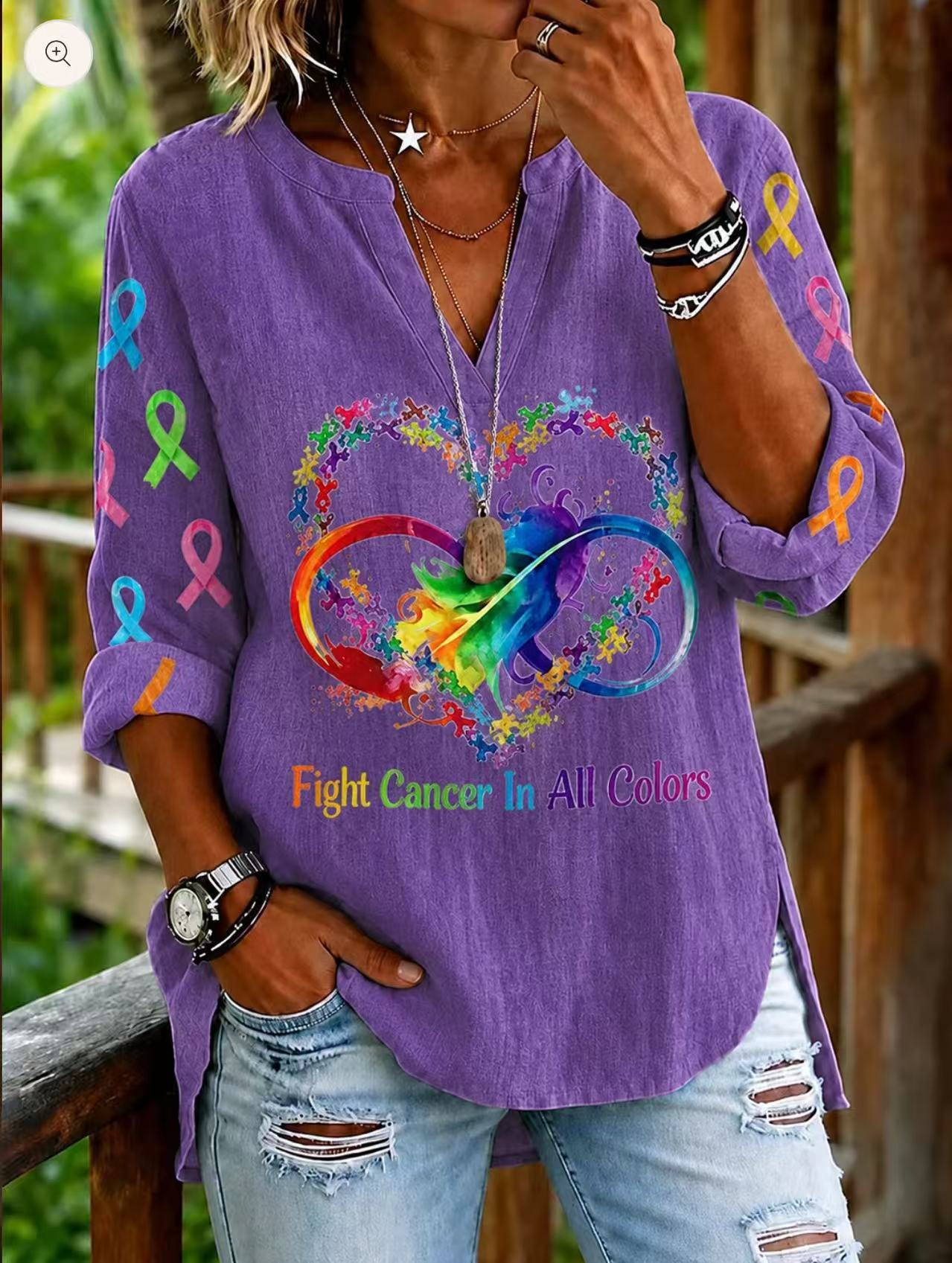 Heart Virus Hope Print V-Neck Half-Sleeve Women's T-Shirt