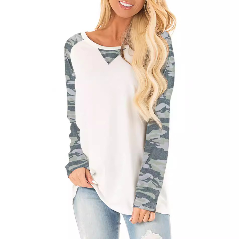 Women's Raglan Sleeve Long Sleeve T-Shirt Print Splice Crew Neck Top