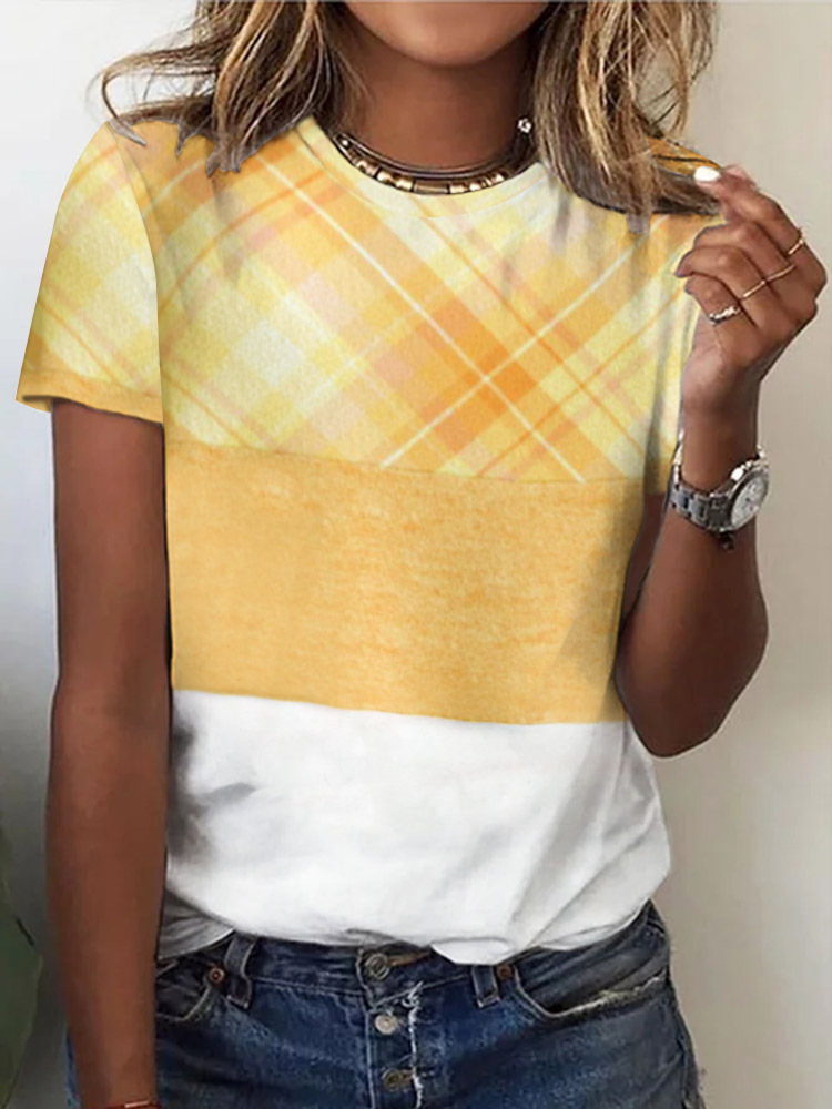 Women's Casual Round Neck Short Sleeve Digital Print T-Shirt