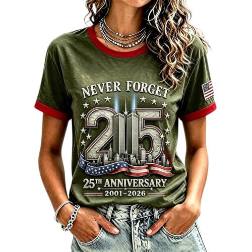 911 Twin Towers Ribbon Flag Print Short Sleeve T-Shirt