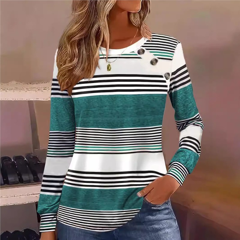 Striped Button-Front Long-Sleeve T-Shirt