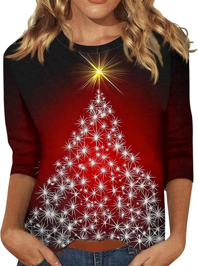 Christmas Tree Bow Print Women's Half-Sleeve T-Shirt