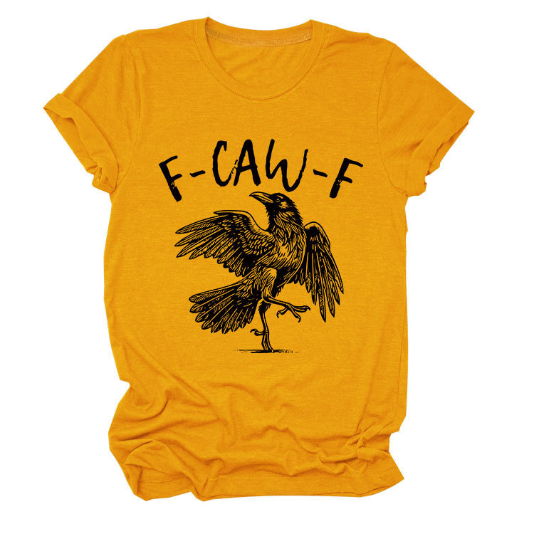 Bird & Crow Print Crewneck Short Sleeve Top
