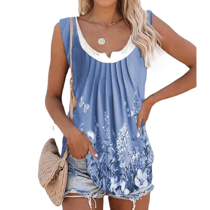 Women's Floral Print Sleeveless Ruched Tank Top