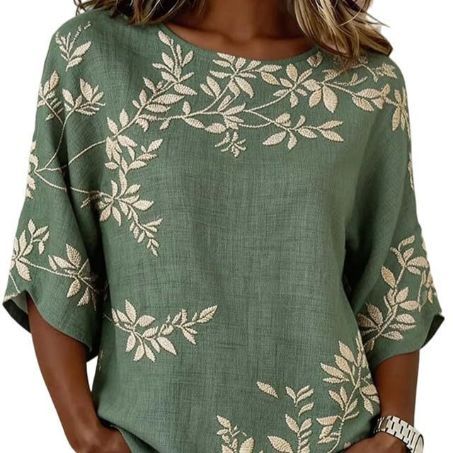 Floral Petal Print Short Sleeve Casual Women's Top