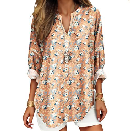 Women's Floral Polka Dot Print V-Neck Long Sleeve T-Shirt