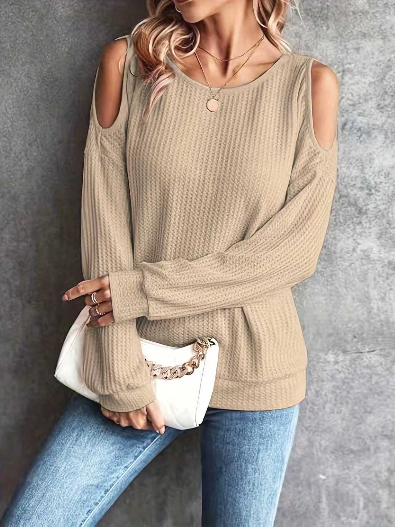 Women's Off-Shoulder Back Button Long-Sleeve T-Shirt